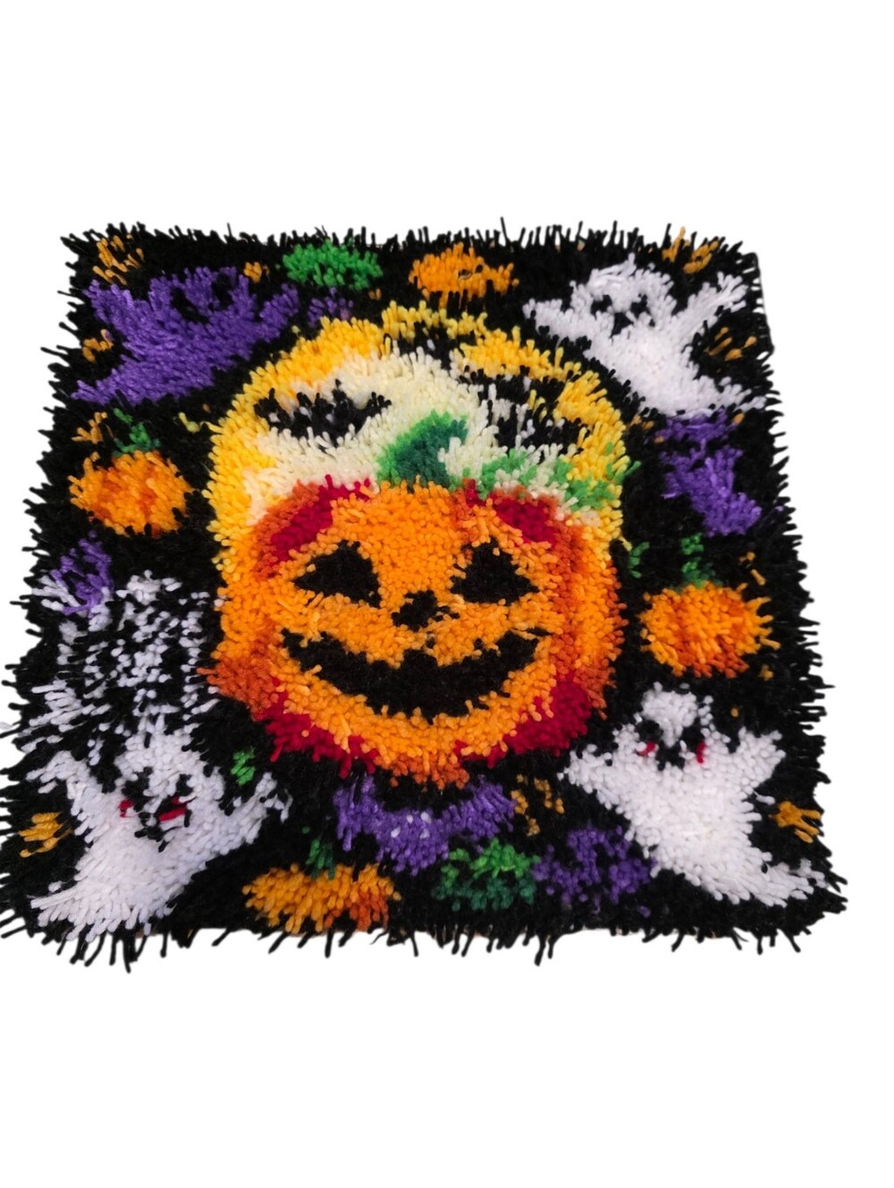 Halloween Pumpkin Latch Hook Accent Pillow Cover - Black, Orange, White, Purple